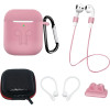 Hurtel Set of AirPods 2 / AirPods 1 silicone case + case / ear hook / neck strap / watch strap holder / carabiner - pink - (Airpods 1 / 2 Set Pink)