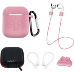Hurtel Set of AirPods 2 / AirPods 1 silicone case + case / ear hook / neck strap / watch strap holder / carabiner - pink - (Airpods 1 / 2 Set Pink)