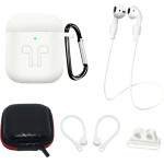 Hurtel Silicone Case Set for AirPods 2 / AirPods 1 + Case / Ear Hook / Neck Strap / Watch Strap Holder / Carabiner - White - (Airpods 1 / 2 Set White)