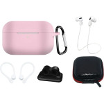 Hurtel Silicone Case Set for AirPods Pro 2 / AirPods Pro 1 + Case / Ear Hook / Neck Strap / Watch Strap Holder / Carabiner - pink - (Airpods Pro/Pro 2 Set Pink)