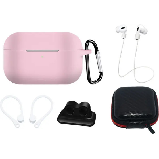 Hurtel Silicone Case Set for AirPods Pro 2 / AirPods Pro 1 + Case / Ear Hook / Neck Strap / Watch Strap Holder / Carabiner - pink - (Airpods Pro/Pro 2 Set Pink)