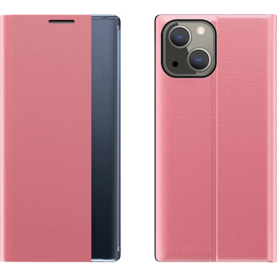 Hurtel Sleep Case Bookcase Type Case with Smart Window for iPhone 13 mini pink - (New Sleep Case iPhone 13 Mini 5,4 Pink)