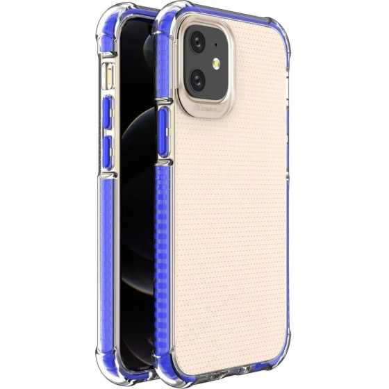 Hurtel Spring Armor clear TPU gel rugged protective cover with colorful frame for iPhone 12 mini blue - (Spring Armor iPhone 12 Mini Blue)