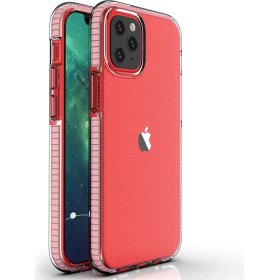 Hurtel Spring Case clear TPU gel protective cover with colorful frame for iPhone 12 mini light pink - (Spring Case IPhone 12 (mini) light pink)