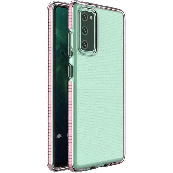 Hurtel Spring Case clear TPU gel protective cover with colorful frame for Samsung Galaxy A72 4G light pink - (Spring Case Samsung A72 4G/5G Light Pink)