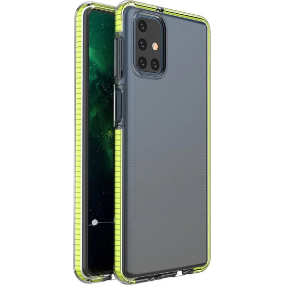 Hurtel Spring Case clear TPU gel protective cover with colorful frame for Samsung Galaxy M51 yellow - (Spring Case Samsung M51 Yellow)