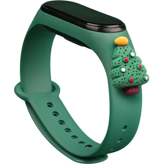 Hurtel Strap Xmas Wristband for Xiaomi Mi Band 4 / Mi Band 3 Christmas Silicone Strap Bracelet Dark Green (Christmas Tree 2) - (Strap Xmas Xiaomi Mi Band 3 / 4 Dark Green Christmas Tree 2)