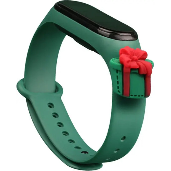 Hurtel Strap Xmas Wristband for Xiaomi Mi Band 4 / Mi Band 3 Christmas Silicone Strap Bracelet Dark Green (Gift) - (Strap Xmas Xiaomi Mi Band 3 / 4 Dark Green Present)