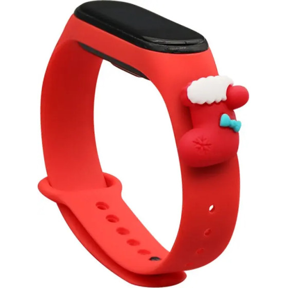 Hurtel Strap Xmas Wristband for Xiaomi Mi Band 4 / Mi Band 3 Christmas Silicone Strap Bracelet Red (Sock) - (Strap Xmas Xiaomi Mi Band 3 / 4 Red Sock)