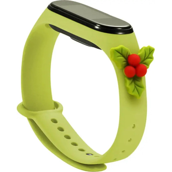 Hurtel Strap Xmas Wristband for Xiaomi Mi Band 6 / Mi Band 5 Christmas Silicone Strap Bracelet Green (Mistletoe) - (Strap Xmas Xiaomi Mi Band 5 / 6 Green Mistletoe)