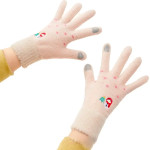 Hurtel Women's winter telephone gloves with a snowman and a Christmas tree - beige - (Touchscreen gloves knitted snowman beige)