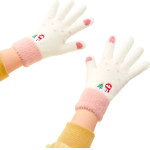Hurtel Women's winter telephone gloves with a snowman and a Christmas tree - white and pink - (Touchscreen gloves knitted snowman white)