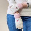 Hurtel Women's winter telephone gloves with a snowman and a Christmas tree - white and pink - (Touchscreen gloves knitted snowman white)