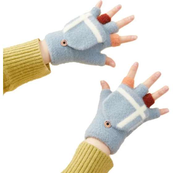 Hurtel Women's/children's winter telephone gloves - blue - (Gloves knitted half finger blue)