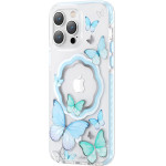 Kingxbar Butterfly Series magnetic case for iPhone 14 Pro MagSafe case with butterflies blue - (Kingxbar iPhone 14 Pro Butterfly Series-Blue)