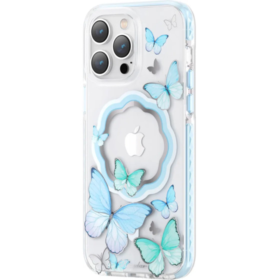 Kingxbar Butterfly Series magnetic case for iPhone 14 Pro MagSafe case with butterflies blue - (Kingxbar iPhone 14 Pro Butterfly Series-Blue)