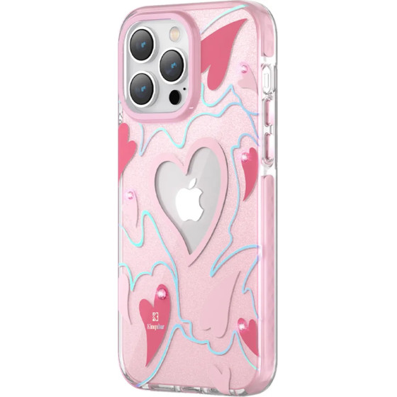 Kingxbar Heart Star Series case for iPhone 14 Pro Max pink heart case - (Kingxbar iPhone 14 Pro Max Heart Star Series-Pink Heart)