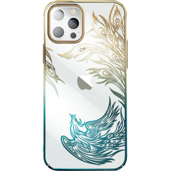 Kingxbar Luxury iPhone 14 Case with Phoenix Crystals - Gold and Blue - (Kingxbar iPhone 14 Phoenix Series-Fly)