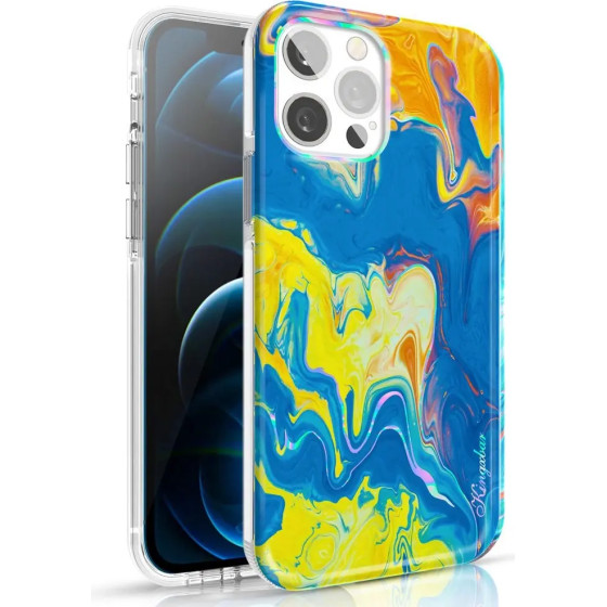 Kingxbar Watercolor Series color case for iPhone 12 Pro / iPhone 12 yellowblue - (Kingxbar iPhone 12/12 PRO Watercolour Series-Yellow & Blue)