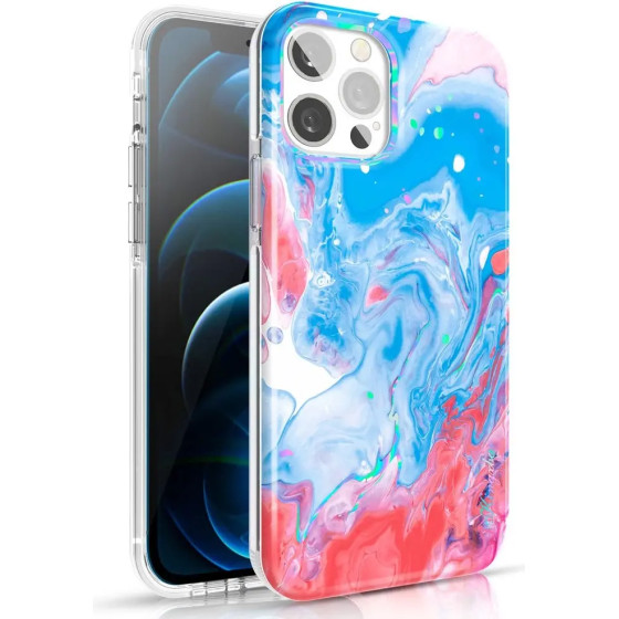 Kingxbar Watercolor Series color case for iPhone 12 Pro Max Blue-pink - (Kingxbar iPhone 12 PRO MAX Watercolour Series-Blue & Pink)