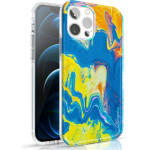 Kingxbar Watercolor Series color case for iPhone 12 Pro Max yellowblue - (Kingxbar iPhone 12 PRO MAX Watercolour Series-Yellow & Blue)