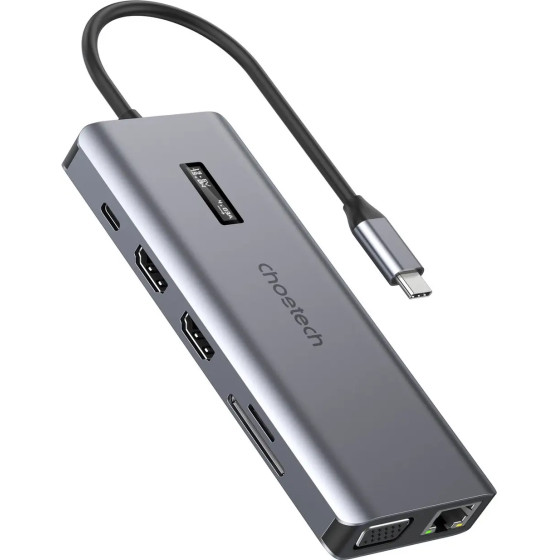 Choetech multifunctional HUB with display 12in1 USB-C to USB-C / USB-A / HDMI / VGA / AUX / SD / TF gray (HUB-M26) - (HUB-M26-V2)