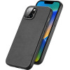 Dux Ducis Grit Leather Case for iPhone 14 Plus Elegant Faux Leather Cover (MagSafe Compatible) Black - (Dux Ducis Grit Apple iPhone 14 Plus(6.7) Black)