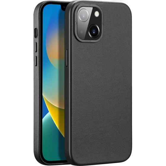 Dux Ducis Grit Leather Case for iPhone 14 Plus Elegant Faux Leather Cover (MagSafe Compatible) Black - (Dux Ducis Grit Apple iPhone 14 Plus(6.7) Black)