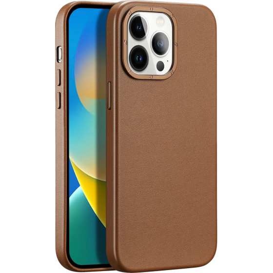 Dux Ducis Grit Leather Case for iPhone 14 Pro Max Elegant Faux Leather Cover (MagSafe Compatible) Brown - (Dux Ducis Grit Apple iPhone 14 Pro Max(6.7) Brown)
