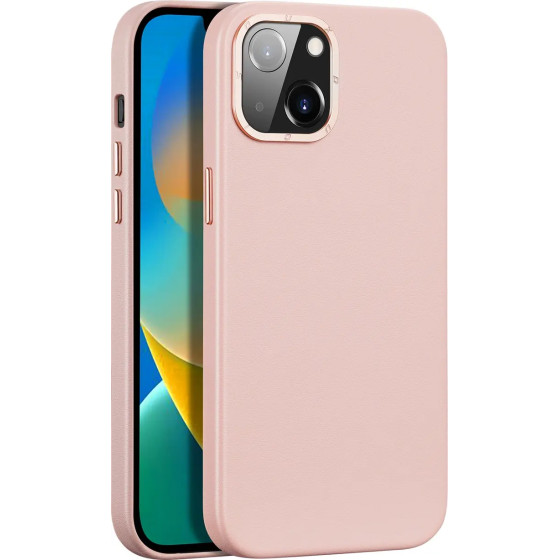 Dux Ducis Grit Leather Case for iPhone 14 Plus Elegant Faux Leather Cover (MagSafe Compatible) Pink - (Dux Ducis Grit Apple iPhone 14 Plus(6.7) Pink)