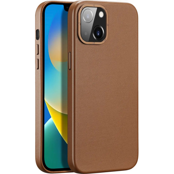 Dux Ducis Grit Leather Case for iPhone 14 Plus Elegant Faux Leather Cover (MagSafe Compatible) Brown - (Dux Ducis Grit Apple iPhone 14 Plus(6.7) Brown)
