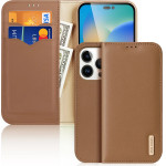 Dux Ducis Hivo Leather Flip Cover Genuine Leather Wallet for Cards and Documents iPhone 14 Pro Brown - (Dux Ducis Hivo Apple iPhone 14 Pro Brown)