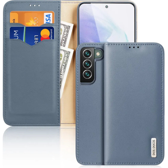 Dux Ducis Hivo Leather Flip Cover Genuine Leather Wallet For Cards And Documents Samsung Galaxy S22 + (S22 Plus) Blue - (Dux Ducis Hivo Samsung S22 Plus Blue)