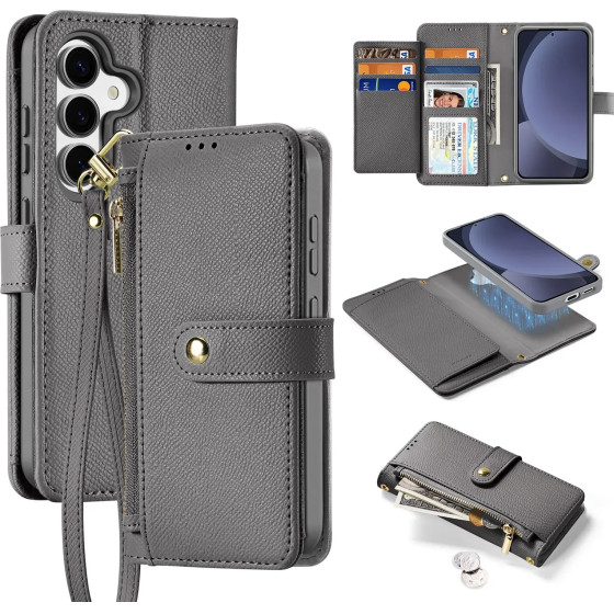 Dux Ducis Lawa Leather Case for Samsung Galaxy S25 with Detachable Magnetic Wallet - Gray - (SS S25 Lawa Grey)