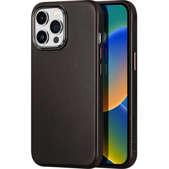 Dux Ducis Naples Case for iPhone 14 Pro Max Leather Cover (MagSafe Compatible) Dark Brown - (Dux Ducis Naples Apple iPhone 14 Pro Max Coffe)