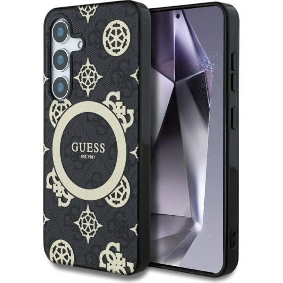 Guess 4G Background Gold Electroplated Peony Pattern MagSafe case for Samsung Galaxy S25 black - (GUE004332-0)