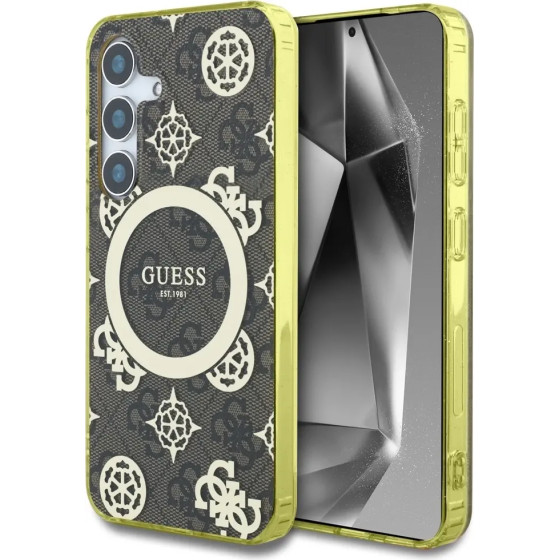 Guess 4G Background Gold Electroplated Peony Pattern MagSafe case for Samsung Galaxy S25 brown - (GUE004334-0)