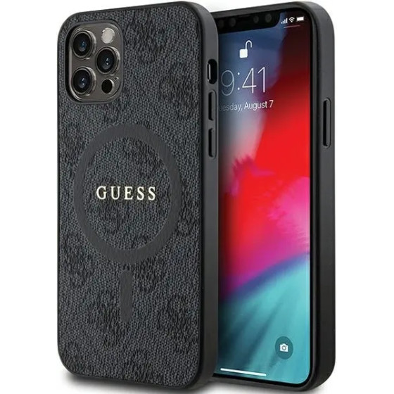 Guess 4G Collection Leather Metal Logo MagSafe Case for iPhone 12 Pro / iPhone 12 - Black - (GUE003457-0)