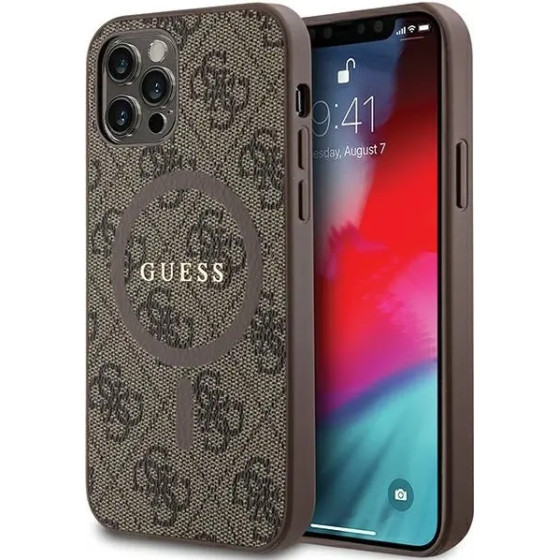 Guess 4G Collection Leather Metal Logo MagSafe Case for iPhone 12 Pro / iPhone 12 - Brown - (GUE003468-0)
