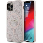 Guess 4G Collection Leather Metal Logo MagSafe Case for iPhone 12 Pro / iPhone 12 - Pink - (GUE003485-0)