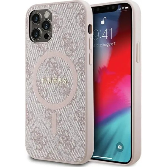 Guess 4G Collection Leather Metal Logo MagSafe Case for iPhone 12 Pro / iPhone 12 - Pink - (GUE003485-0)