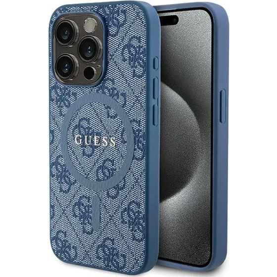 Guess 4G Collection Leather Metal Logo MagSafe Case for iPhone 14 Pro - Blue - (GUE003478-0)
