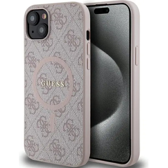 Guess 4G Collection Leather Metal Logo MagSafe Case for iPhone 15 Plus / 14 Plus - Pink - (GUE003492-0)