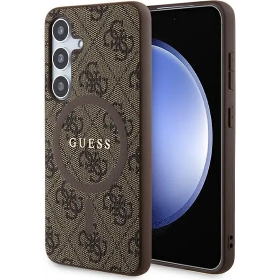 Guess 4G Collection Leather Metal Logo MagSafe Case for Samsung Galaxy S24 - Brown - (GUE003632-0)