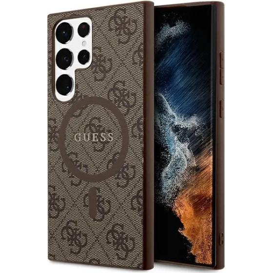 Guess 4G Collection Leather Metal Logo MagSafe Case for Samsung Galaxy S24 Ultra - Brown - (GUE003634-0)