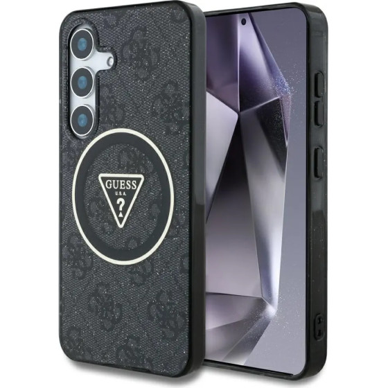 Guess 4G Glitter Triangle Buttons MagSafe case for Samsung Galaxy S25 black - (GUE004319-0)