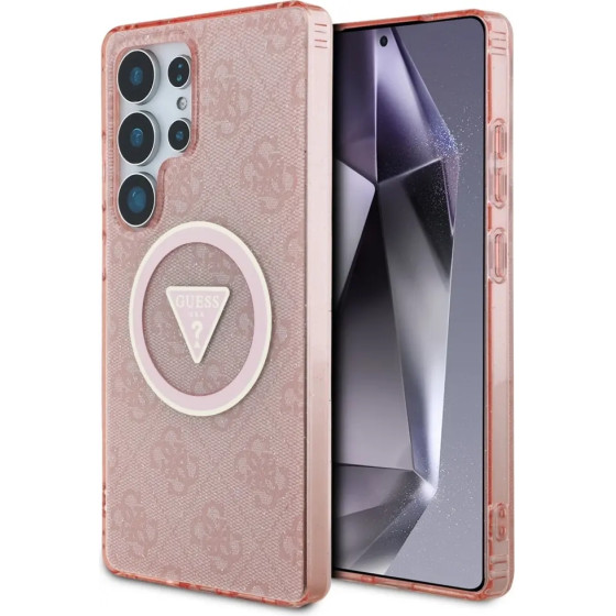 Guess 4G Glitter Triangle Buttons MagSafe Case for Samsung Galaxy S25 Ultra Pink - (GUE004325-0)