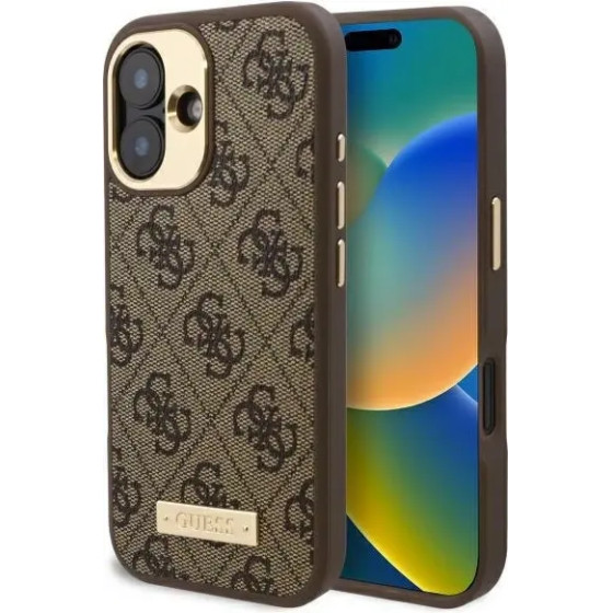 Guess 4G Logo Plate MagSafe iPhone 16 Plus Case - Brown - (GUE004009-0)