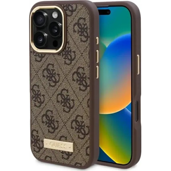 Guess 4G Logo Plate MagSafe iPhone 16 Pro Case - Brown - (GUE004010-0)