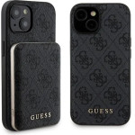 Guess 4G Metal Logo case set for iPhone 15 + 5000mAh MagSafe power bank - black - (GUE003251-0)